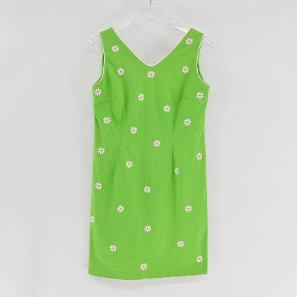 Vtg SAG HARBOR Green Embroidered Dress Size 10P Daisy Cotton Vibrant Bright Boho - Picture 2 of 13